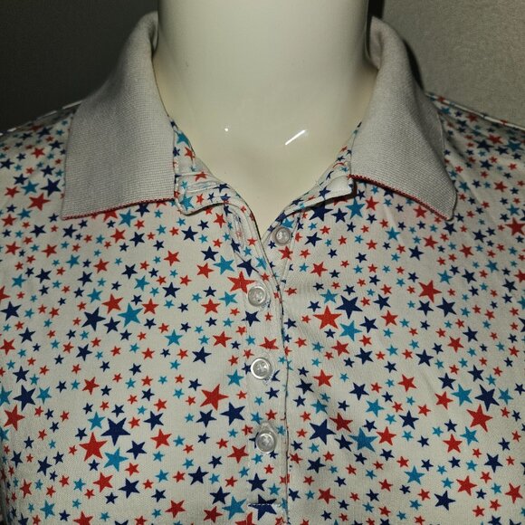 Lands' End Women's Polo Shirt Medium 10-12 Red White Blue Stars Patriotic 4th - Picture 6 of 12